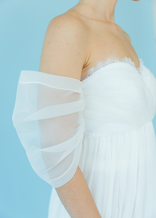 Silk chiffon and silk organza with chantilly lace bustier